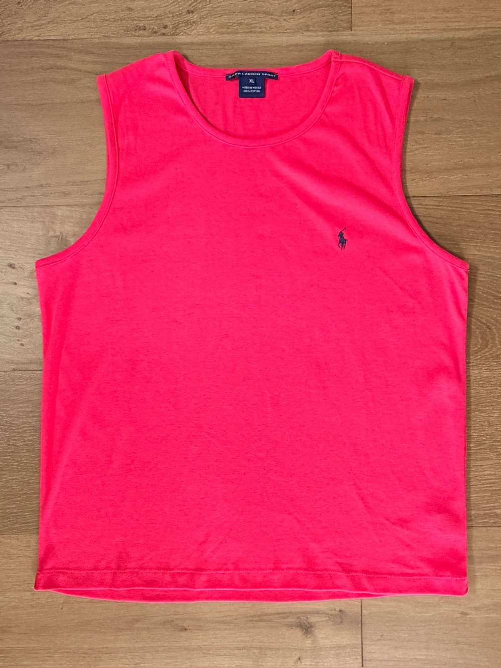 VTG Y2K Ralph Lauren Sport Tank Top Coral Navy Pony Cotton Sleeveless Wms XL EUC